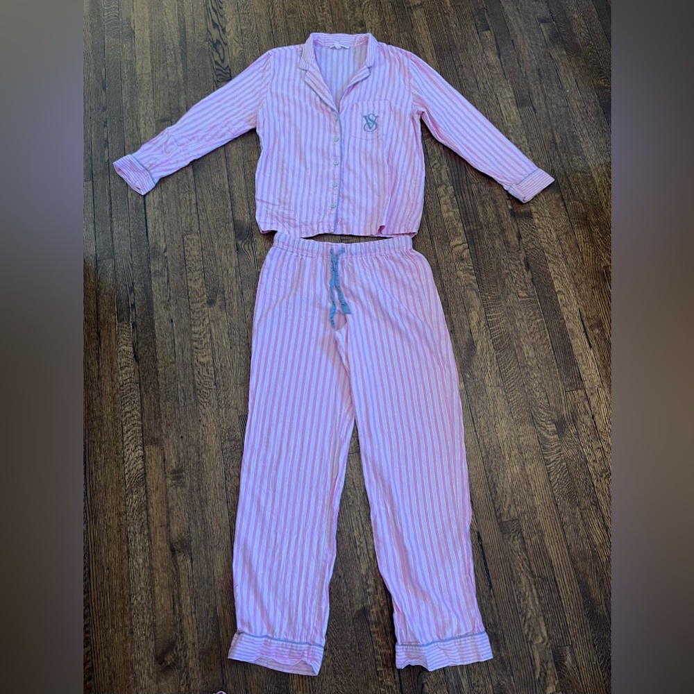 Victoria’s Secret Iconic Pink and White Striped Pajama Set